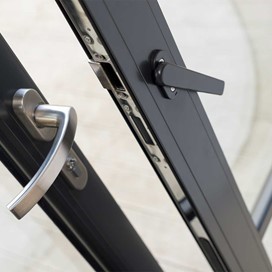 Close view of Origin bifold door steel handles
