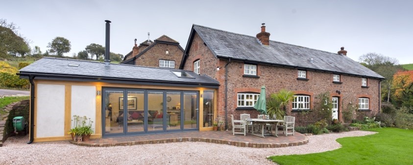 An external view of Origin's windows and doors used on an extension to a converted barn